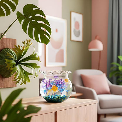 Jexine 12 Pack Plastic Fish Bowl 48 Pcs Floating Fake Goldfish 12 Pcs Artificial Aquatic Plant 2.65 Pound Tank Rock for Aquarium Tank Party Table Centerpiece Decoration Accessories (Blue Stone)