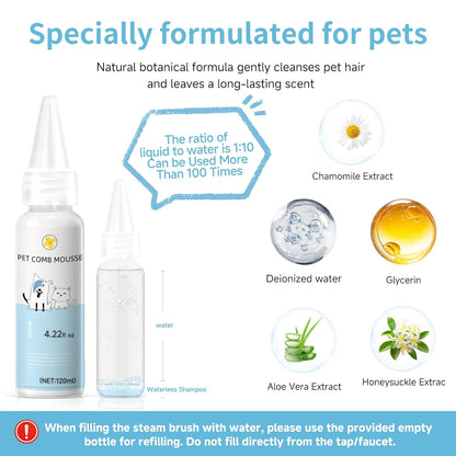 Pet Steam Brush for Dog & Cat - 3-in-1 Steam Grooming Slicker Brush & Undercoat Rake for Shedding - Self Cleaning Spray Comb with Mist for Long & Short Haired Pets - Includes Waterless Shampoo, Blue