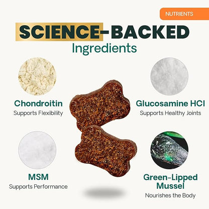 VetriScience Extra Strength Healthy Hip & Joint Chews, GlycoFlex 3, Glucosamine, Green-Lipped Mussel, Joint Support Supplement for Dogs, Promote Mobility & Soothe Joint Discomfort, Chicken, 120 Count