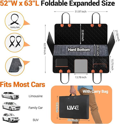 Hard Bottom Car Seat Cover for Dog swith Removable Soft Blankets,Scratch-Proof and Anti-Slip Car Dog Hammock for Large Dogs Brown for Car, SUV