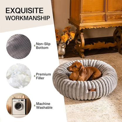 MEWOOFUN Cat Bed, Washable Beds for Indoor Cats, Cute Donut Bed Fluffy Pet Bed with Non-Slip Bottom, Calming Round Bed for Puppy and Kitten (Grey)