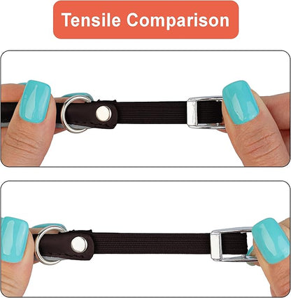 OOPSDOGGY Rolled Leather Cat Collar with Bell, Reflective Kitten Collars with Buckle Include Safety Elastic Strap - Adjustable Small Pet Collars for Boy Girl Cats (Dark Brown)