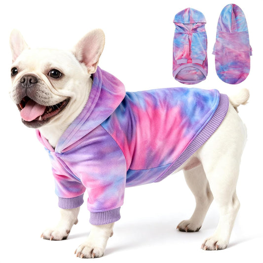 WOYYHO Premium Velvet Tie Dye Dog Hoodie & Sweatshirt - Soft Lightweight Pullover Dog Sweater for Small Medium Dogs, Cozy Dogs Sweater for Chihuahua Dachshund Multi Pink Purple S