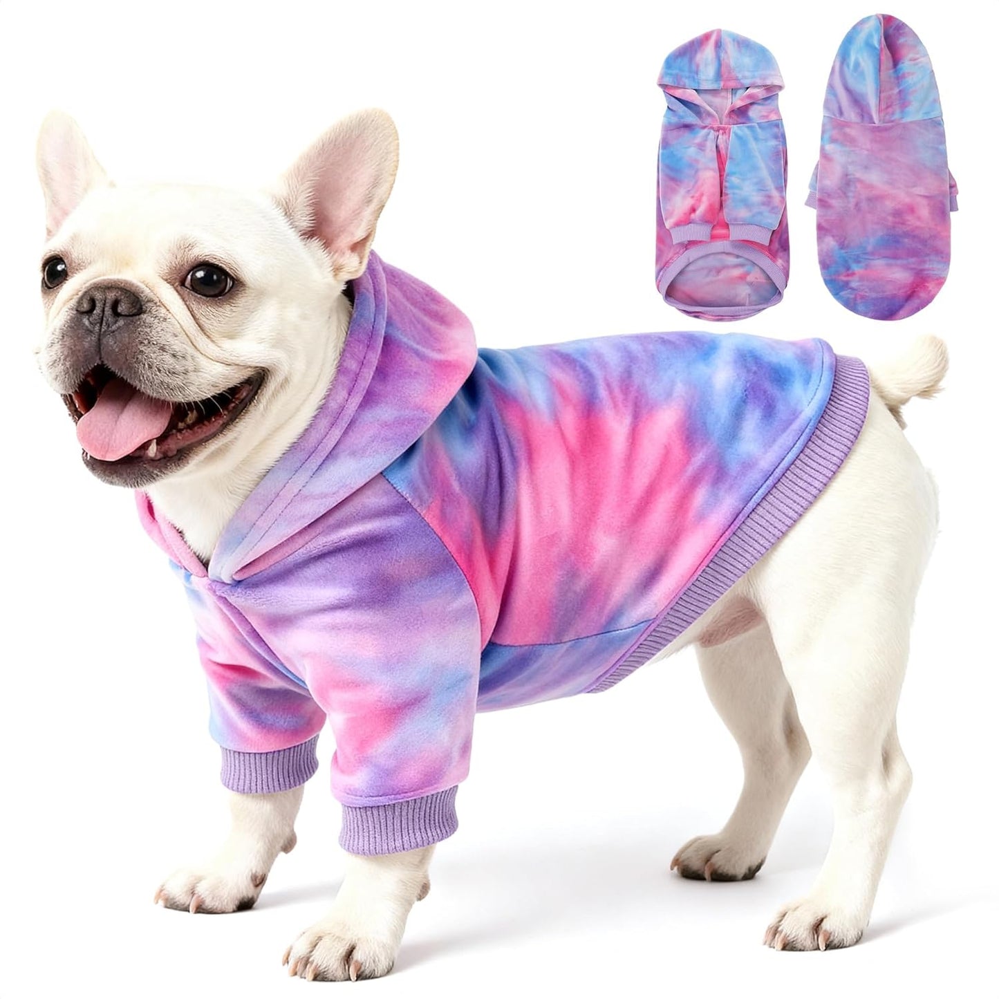 WOYYHO Premium Velvet Tie Dye Dog Hoodie & Sweatshirt - Soft Lightweight Pullover Dog Sweater for Small Medium Dogs, Cozy Dogs Sweater for Chihuahua Dachshund Multi Pink Purple M
