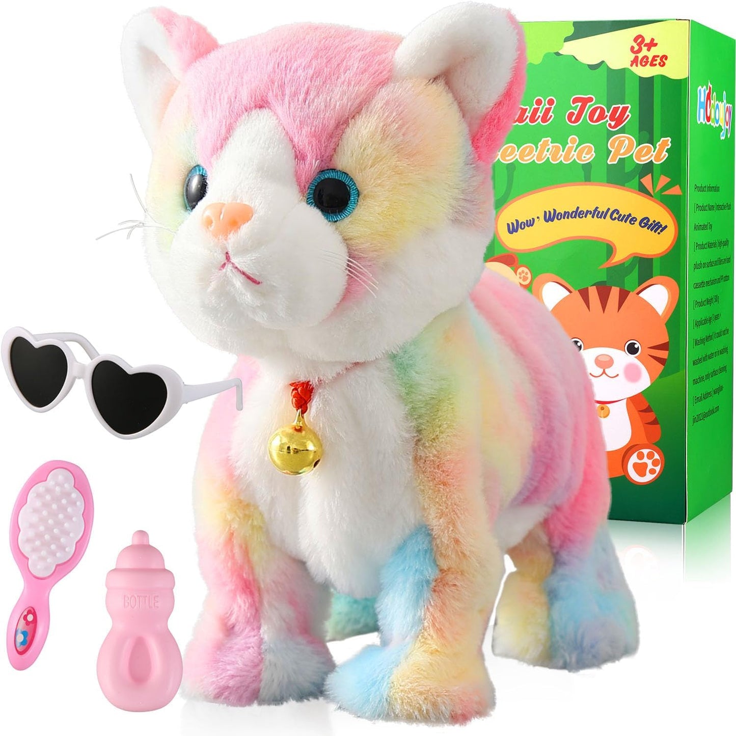 Colorful Plush Robot Cat Stuffed Animal Interactive Cat Robot Toy, Robotic Cat Barking Meow Kitten Touch Control, Animated Kitty Cat Pet, Robot Kitty Toy for Baby Birthday H:12"