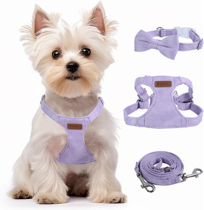 Dog Harness and Leash Set, XS No Pull Adjustable Puppy Harness with Multifunction Purple Dog Leash and Collar, Soft No Choke Escape Proof Pet Harness Vest for Small Dogs and Cats (Purple, XS)