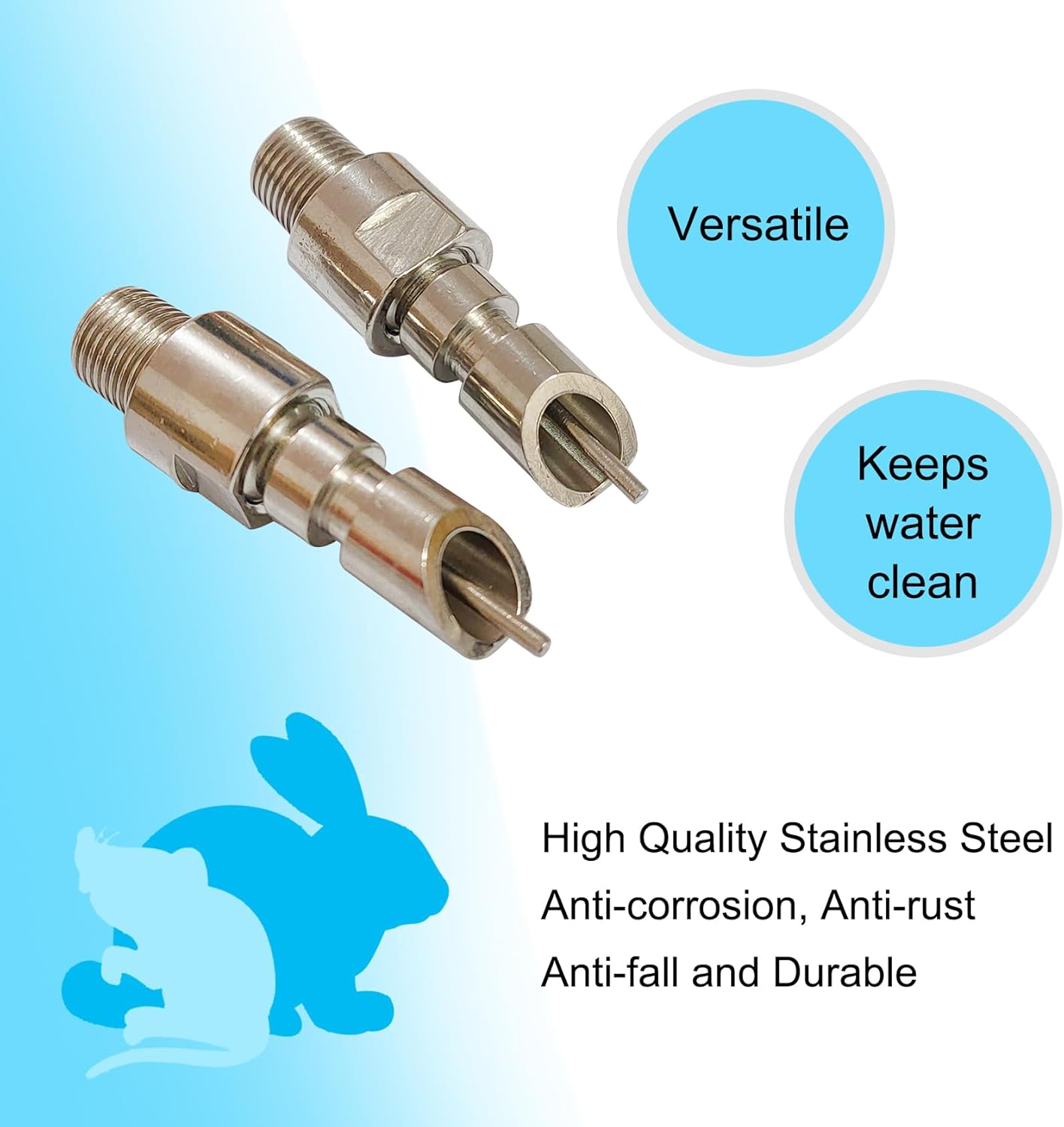 Threaded Stainless Steel Rabbit Water Nipples Automatic Rodent Watering System Kit Animal Breeding Supplies (6PCS)