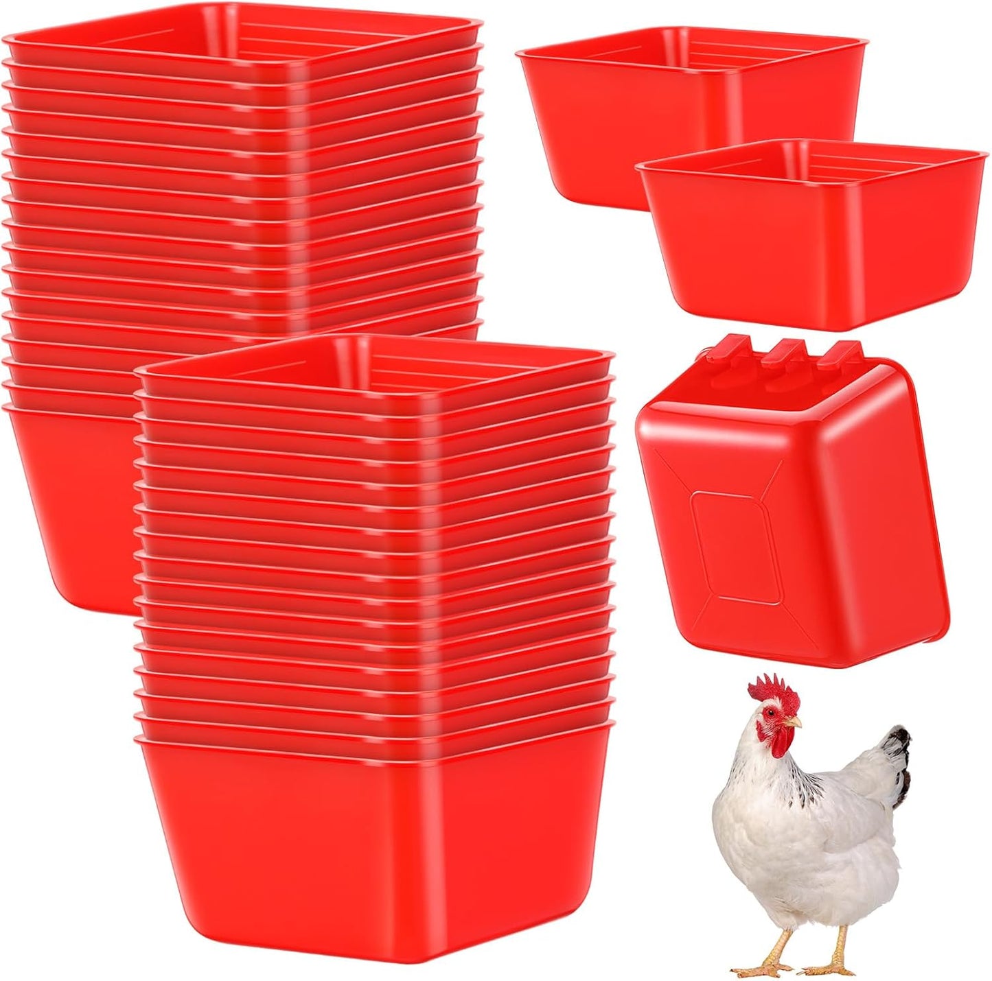 Maxdot 20 Pcs Cage Cups Chicken Feeder Waterer 16 oz Birds Feeders Hanging Bunny Cage Chicken Water Bowl for Pet Parrot Rooster Parakeet Gamefowl Poultry Pigeon Wire Hutch(Red)