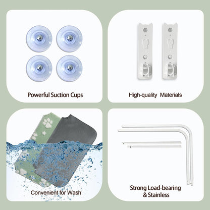 Cat Window Perch, Foldable Cat Window Hammock with Cute 3D Textured Flower Cover, Breathable Mesh Cover and Strong Suction Cups, Cordless Window Seat Bed for Indoor Cats (Green, Medium)