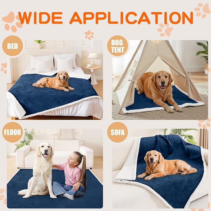 Smiry Waterproof Blanket Throw for Large Dogs, Soft Reversible Dog Blanket for Sofa Couch Bed, Washable Leakproof Sherpa Fleece Furniture Couch Cover Protector(50"x60", Navy/White)