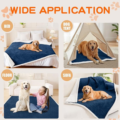 Smiry Waterproof Blanket Throw for Large Dogs, Soft Reversible Dog Blanket for Sofa Couch Bed, Washable Leakproof Sherpa Fleece Furniture Couch Cover Protector(60"x80", Navy/White)