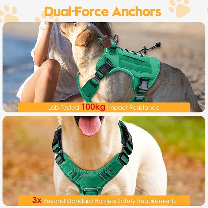 Heavy-Duty Tactical Dog Harness for Large Dogs, No Pull Adjustable Reflective Pet Vest with Molle System, K9 Military-Grade Control for Service Training, Outdoor & 10+ Breeds, Turquoise, XX-Large