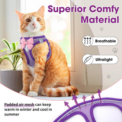Cat Vest Harness and Leash Set for Walking Escape Proof, Adjustable Kitten Harness Breathable Mesh with Reflective Strips Harness for Kitty Puppy Bunny (Purple, S)