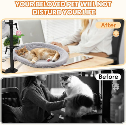 Double Cat Desk Bed, 360° Rotating & Adjustable Desk Mount with Soft Faux Fur & Breathable Mesh Accessories, Ergonomic Cat Perch for Remote Workers,Gamers, and Office Staff - Supports up to 44 lbs