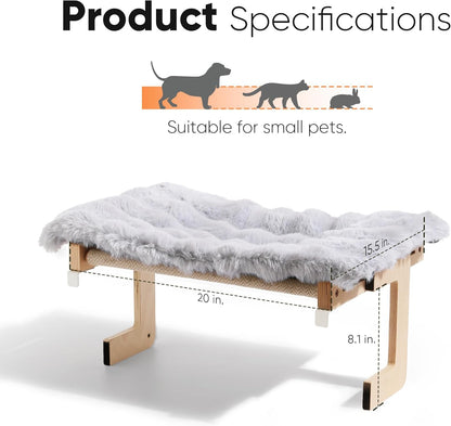 FUKUMARU Cat Window Perch, Transformable Cat Hammock with Fluffy Cushion for Windowsill and Floor, Cats Window Bed for Large Cats and Kittens, Reinforced Wood and Metal Frame, Easy to Adjust Pet Pech