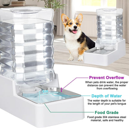 Sfozstra Automatic Dog Water Dispenser: 8L Large Gravity White Waterer with Stainless Steel Bowl - 100% BPA-Free - Suitable for Pet Owners Garden/Apartment