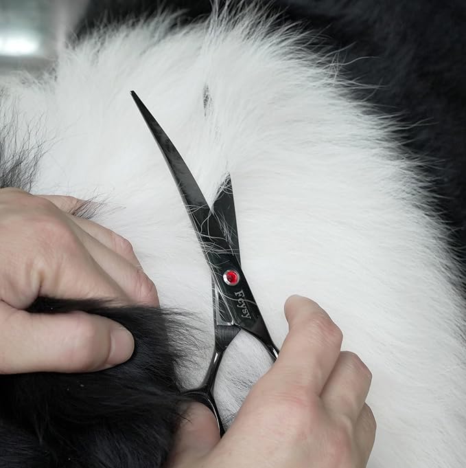 Dog Grooming Scissors Kit, Fcysy Professional Pet Hair Cutting Shears Set with Curved & Straight Blades Scissors Thinning Shears– Stainless Steel Grooming Tools for Dogs & Cats at Home