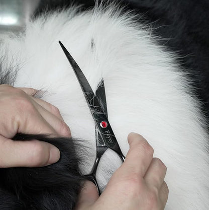 Dog Grooming Scissors Kit, Fcysy Professional Pet Hair Cutting Shears Set with Curved & Straight Blades Scissors Thinning Shears– Stainless Steel Grooming Tools for Dogs & Cats at Home