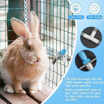 Automatic Rabbit Watering System,Rabbit Waterer Kits-Includes 66 ft 5/16’’Hose,30 PCS Drinking Nipple,Hole Opener,Barb Fittings to G1/2’’Thread Connectors,T-Fittings,Springs,Gaskets