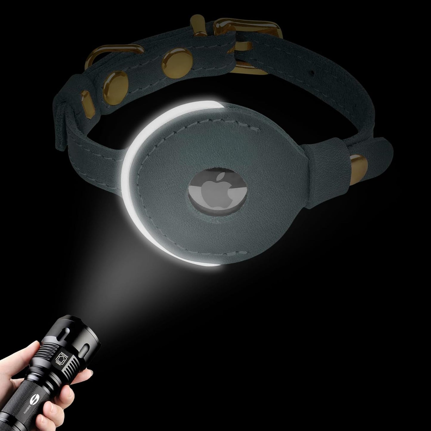 OOPSDOGGY Reflective Leather AirTag Cat Collar with Bell - Non Breakaway Adjustable Pet Collar with Apple Air Tag Holder - Lightweight GPS Kitten Collars for Small Dogs Puppy (Red)