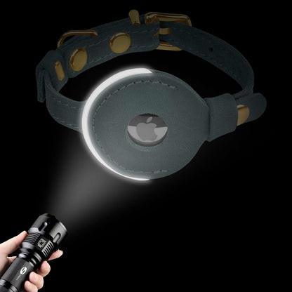 OOPSDOGGY Reflective Leather AirTag Cat Collar with Bell - Non Breakaway Adjustable Pet Collar with Apple Air Tag Holder - Lightweight GPS Kitten Collars for Small Dogs Puppy (Camel)