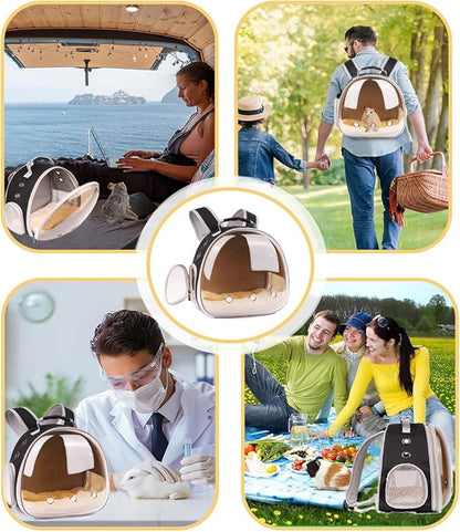 Portable Guinea Pig Backpack with Small Bag Harness and Leash Set, Space Capsule Bubble Pet Carrier Cage Travel for Rabbit, Bearded Dragon, Sugar Glider (Polarized, Backpack)
