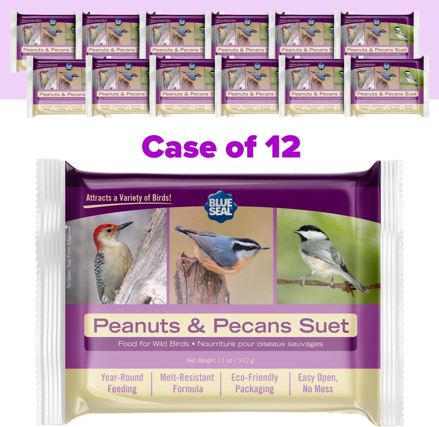 Blue Seal Peanuts & Pecans Suet Cake | Suet Cakes for Wild Birds | Melt Resistant | Year-Round Feeding | Food for Wild Birds | Made in The USA | 12 oz Suet Cakes (12 Pack)