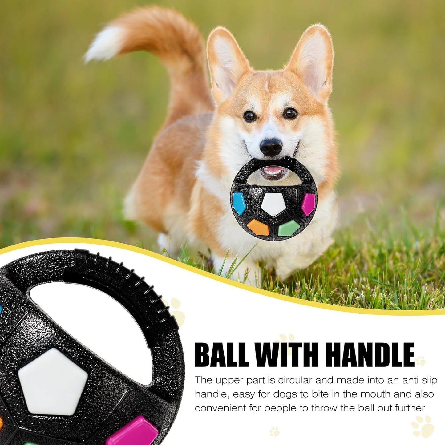 Dog Toy Ball with Handle, Toss and Fetch Play, Interactive Ball for Dogs Playing, Squeaky Floating (Black)