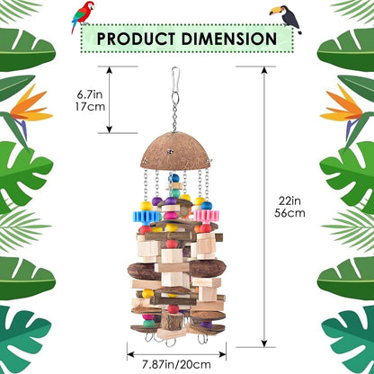 KATUMO Bird Toys, Large Parrot African Grey Wooden Chew Toys for Macaw Medium to Large Birds