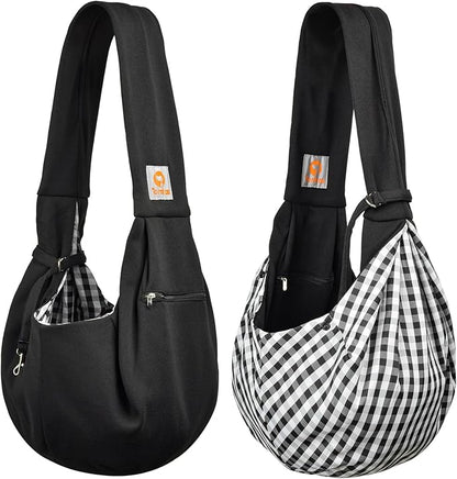 Tomkas Small Dog Sling Carrier - Zipper Pocket & Classic Strap - for 3-10 lbs Pets(Black)