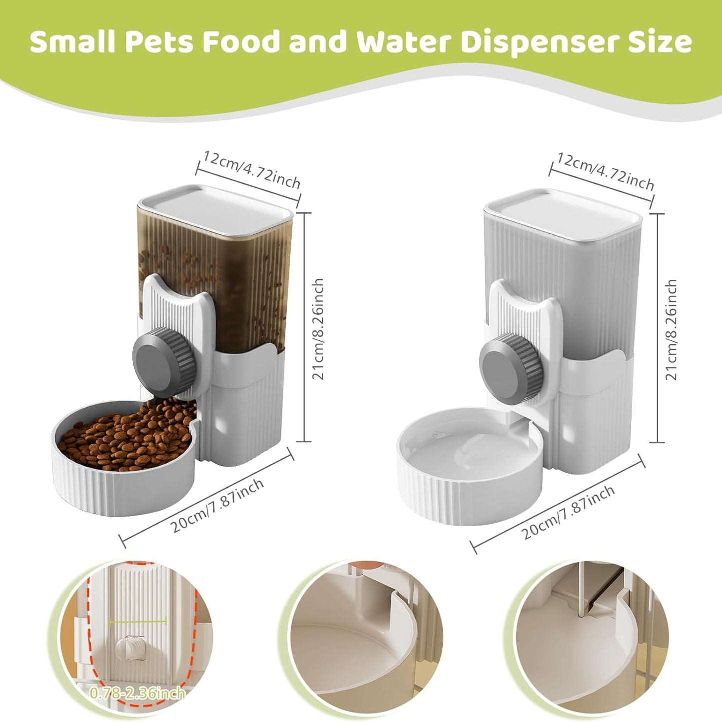 Hanging Cage Automatic Small Pet Food Bowl Water Bottle Dispenser, 1L Auto Gravity Pet Feeder and Waterer Set Kennel Feeding Station Crate Feeder Dish for Rabbit Puppy Cats Ferret (Grey)