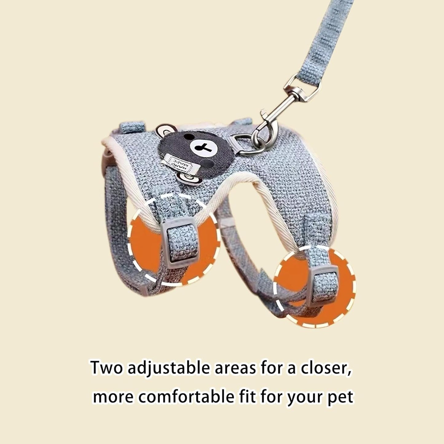 2-Pack Rabbit Harness and Leash Set – Adjustable Small Animal Vest Harness with Safety Buckle – Breathable & Lightweight – Ideal for Rabbits, Ferrets, Guinea Pigs, and Cats (Grey)