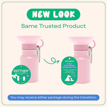 Springer by Springland Dog Water Bottle | Portable Travel Water Bottle Dispenser for Dogs | Dog Gift Seen on Oprah's Favorite Things, Shark Tank | Leak-Proof Bottles | 15oz Cotton Candy