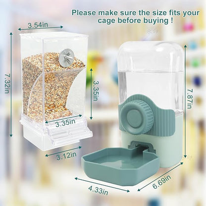 No Mess Bird Feeder Water Dispenser Set, Automatic Parrot Feeder Drinker Cage Accessories, for Parakeets, Cockatiels, Budgies, Macaws, Lovebirds, Canaries - Cage Mounted/External Hanging (Aqua)