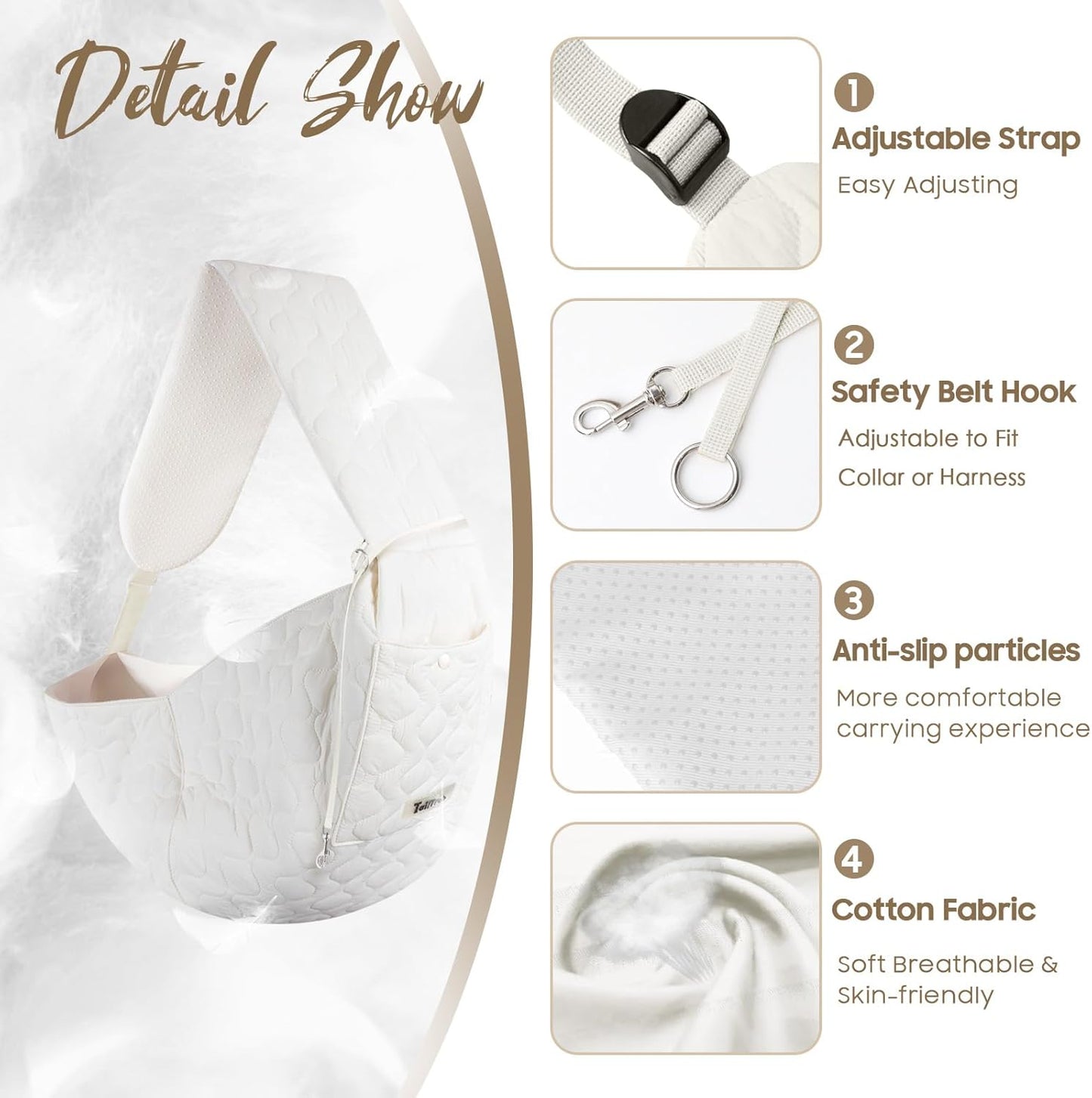 Dog Sling for Small Dogs, Front Dog Sling Carrier, Padded Adjustable Pet Soft Carrier with Adjustable Shoulder Strap, Travel Safety Harness Machine Washable for Small Cats Puppy Outdoor