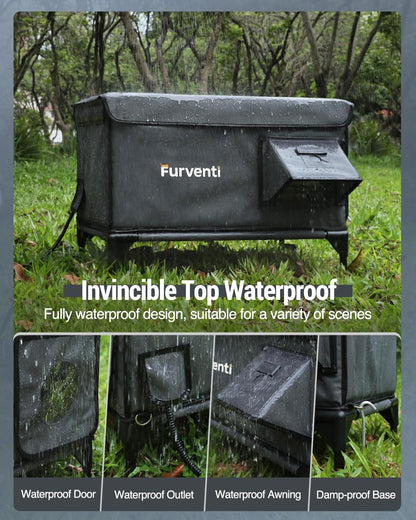 Outdoor Heated Cat House in Winter,Extremely Insulated & Weatherproof,Elevated Feral Cat Shelter with Waterproof Eaves & Escape Door for Outside Stray Barn Cat (Dark Grey, XL)