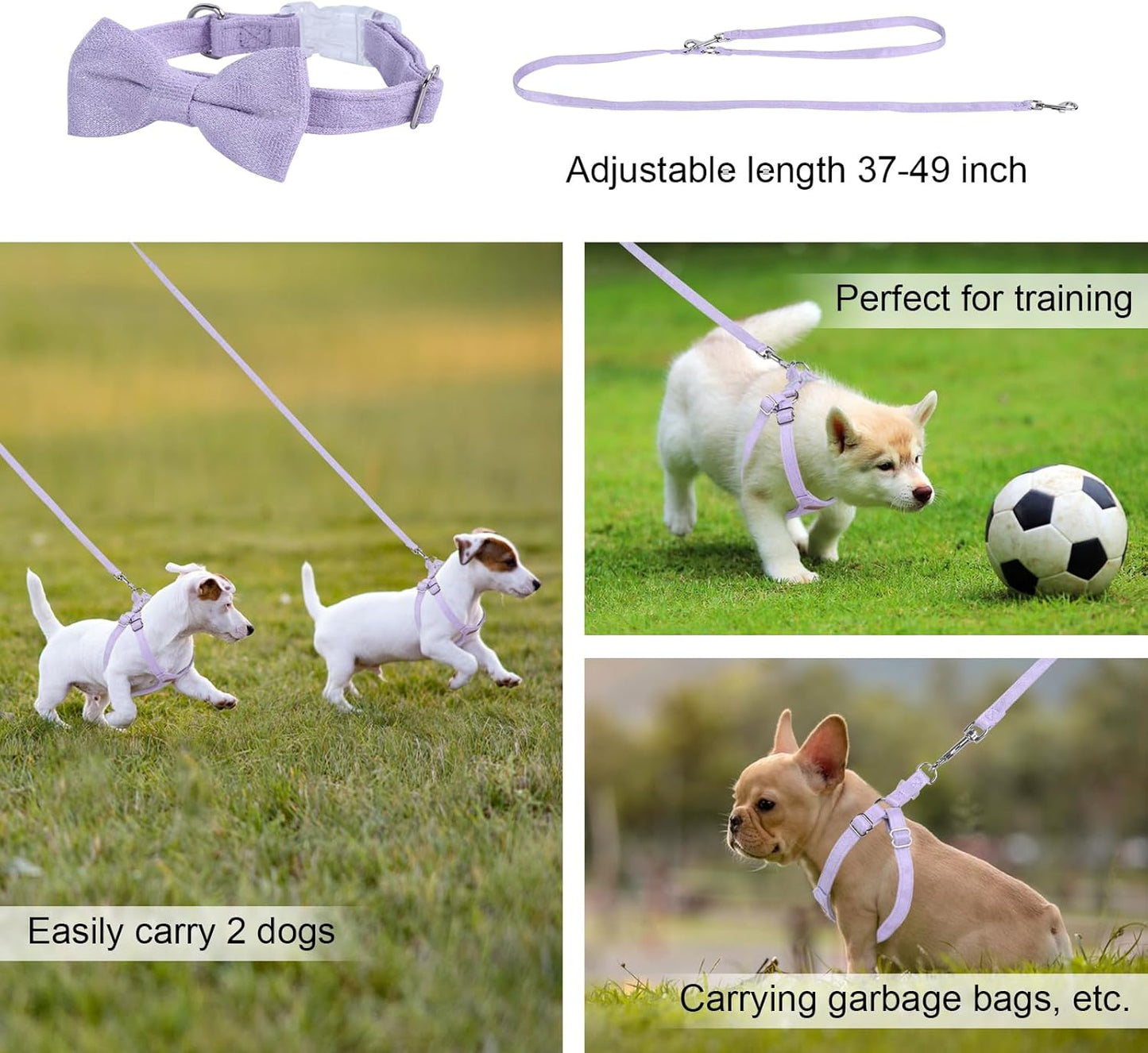 Dog Harness and Leash Set, S No Pull Adjustable Puppy Harness with Multifunction Purple Dog Leash and Collar, Soft No Choke Escape Proof Pet Harness Vest for Small Dogs and Cats (Purple, S)