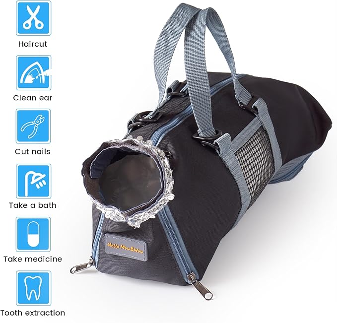 Cinf Cat Nail Clipping Cleaning Grooming Restraint Bag （Free Muzzle） No Scratching Biting for Bathing Nail Trimming Injecting Examining(Black,S)