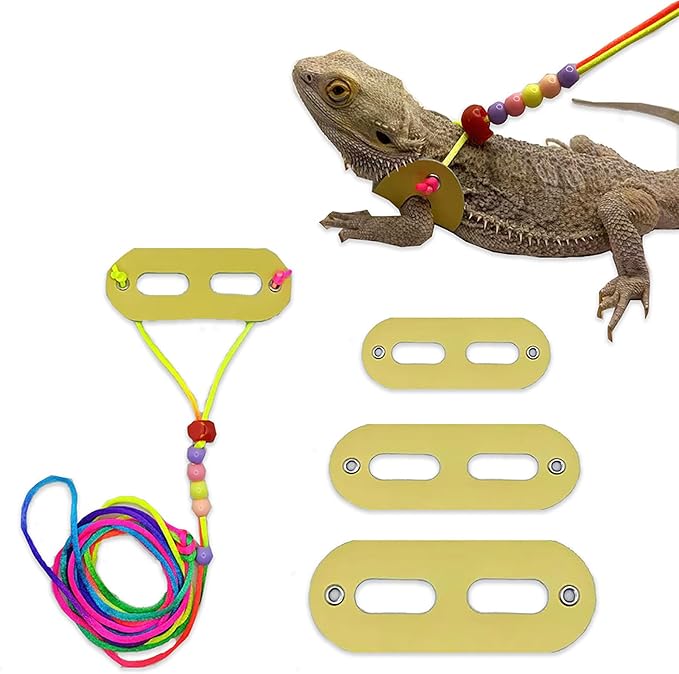 AIITLE Bearded Dragon Leash & Harness 3-Size Pack (S/M/L) - Adjustable, Soft Leather Reptile Harness for Geckos, Lizards, Chameleons, Ferrets, Hamsters, Yellow