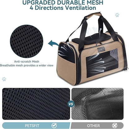 PETSFIT Dog Carrier Cat Carriers for Puppies, Medium Cats up to 25Lbs, Travel Soft Sided Pet Carrier (Large, Khaki)