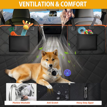 Back Seat Extender for Dogs - Holds 420lb, Hard Bottom Dog Bed Back Seat Cover, Pet Car Seat Cover Backseat Extender,Upgraded Material Waterproof Dog Hammock for Car，SUV, Truck, Black/Orange