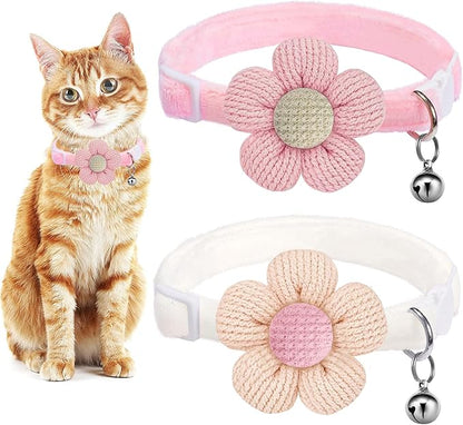 Breakaway Cat Collars with Bells, MUZIEBA Kitten Collar for Girl Boy Adjustable Safety Kitty Collars for Cats Puppy and Small Pets (Pink + White)