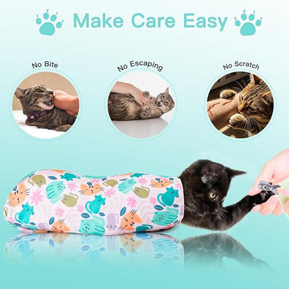 21.7" Cat Grooming Cloth Wrap, Cat Wrap for Cutting Nails, Self-Adherent Fabric Wrap for Cats, Cat Burrito Wrap Anti-Scratch, Anti-Escape, Multifunctional Swaddle Wrap Pet Tool (Funny Bear, Large)
