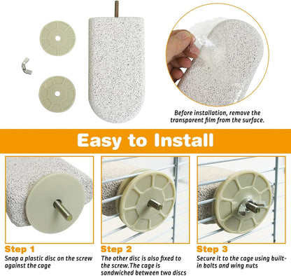 PINVNBY 3 PCS Large Bird Cage Perch Natural Parrot Beak Grinding Stone Calcium Parakeet Chew Toy Bird Stand Platform for Cockatiel Conure Lovebird Finch