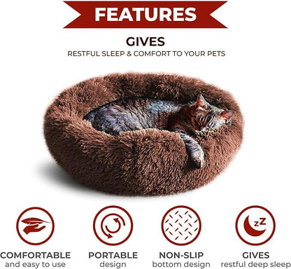 Whiskers & Friends Cat Bed, Cat Beds for Indoor Cats Washable, Orthopedic Soft Fluffy Round Calming Pet Bed for Small to Large Kitty Kittens & Dogs, Small Dog Beds & Furniture