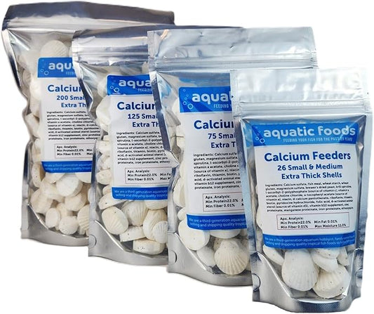 Aquatic Foods Inc. Calcium Feeder Small & Medium Shells. Extra Thick Shells for Shrimp, Snails, Crabs, Crayfish, Hermit Crabs and All Tropical Fish…125 Count Bag