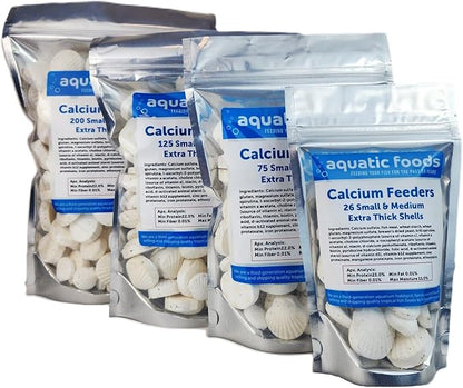 Aquatic Foods Inc. Calcium Feeder Small & Medium Shells. Extra Thick Shells for Shrimp, Snails, Crabs, Crayfish, Hermit Crabs and All Tropical Fish…75 Count Bag