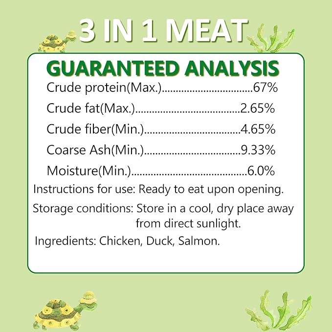 Turtle Food 5.7 OZ Natural Freeze-Dried Meat - Chicken, Duck, Salmon - Premium Food for Turtles, Box Turtle, Aquatic Turtle, Baby Turtles, Freeze Dried Turtle Treats