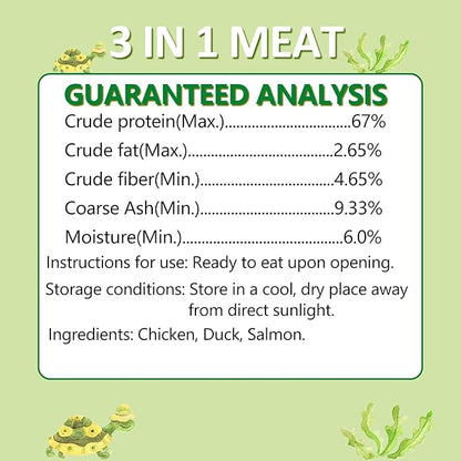 Turtle Food 5.7 OZ Natural Freeze-Dried Meat - Chicken, Duck, Salmon - Premium Food for Turtles, Box Turtle, Aquatic Turtle, Baby Turtles, Freeze Dried Turtle Treats