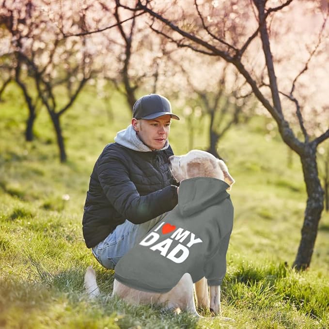 GreenJoy Dog Sweater Dog Hoodie Cold Weather Dog Coat Hooded Sweatshirt for Puppies,Cats, Small Medium Large Dogs (Grey(I Love My Dad), Medium)